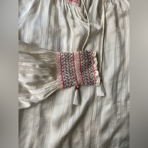 Johnny Was Silk Smock Peasant White Embroidered Blouse size Small - Picture 4 of 7